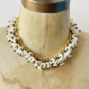 Celluloid Necklace, Glass Bell Charms, Chain, 1920s, 1930s, Vintage, White